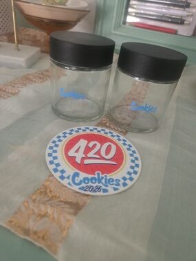 Cookies Clear Glass Jars with Black Lids - Set of 2